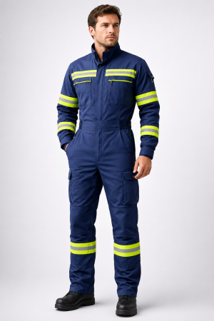 Premium 100% Cotton Hi-Vis Industrial Overall - Navy Blue