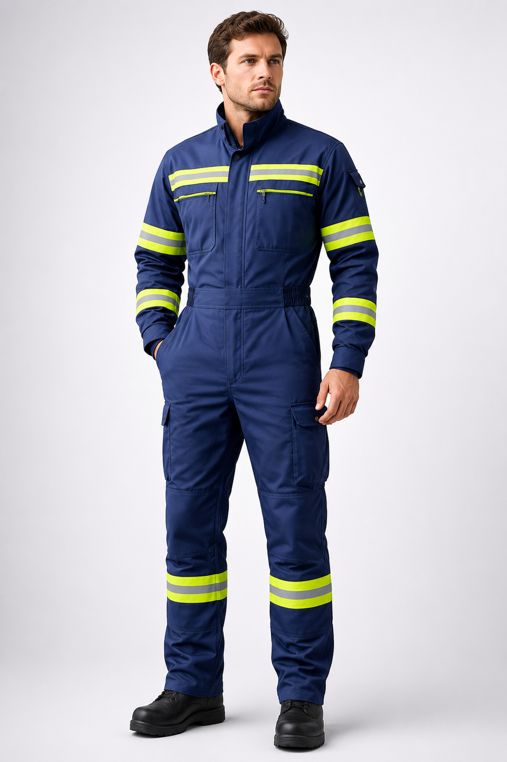 Premium 100% Cotton Hi-Vis Industrial Overall - Navy Blue