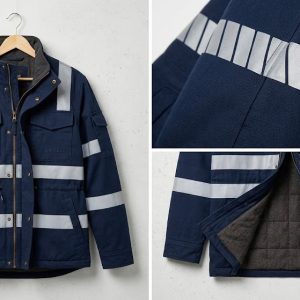 Premium Navy Industrial Hi-Vis Safety Jacket – 100% Cotton with Quilted Lining