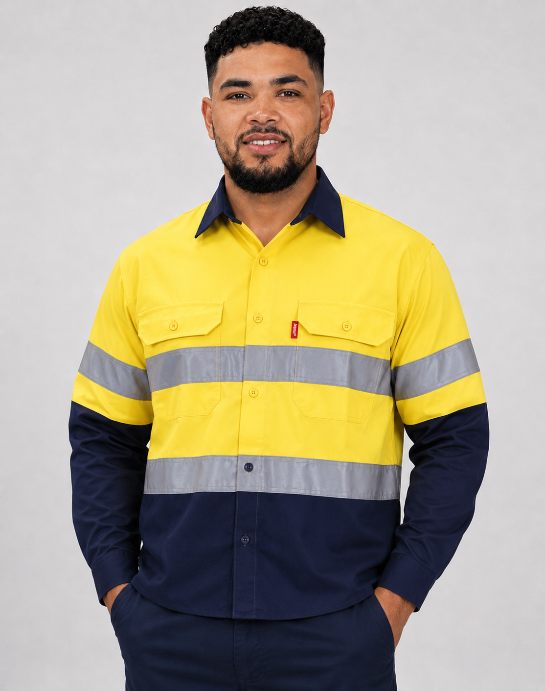 Long sleev two tone mining shirt